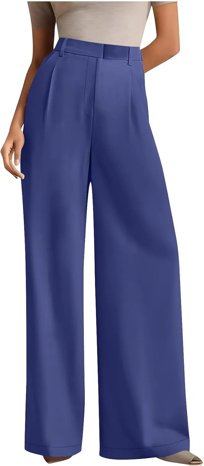 2025 Wide Leg Pants for Women High Waist Loose Casual Trousers Business Work Casual Pants with Pockets