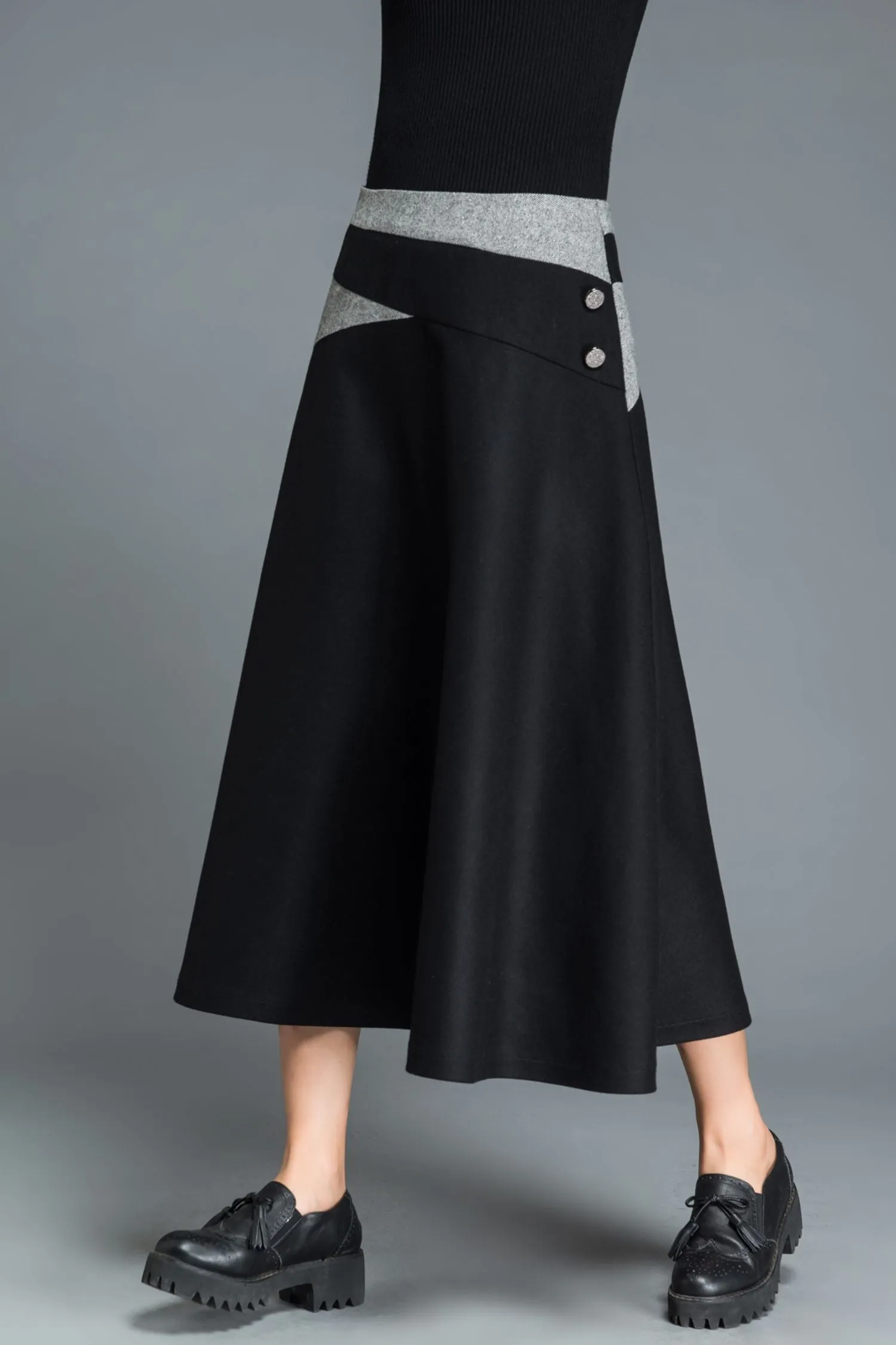 A line black midi wool skirt C1215