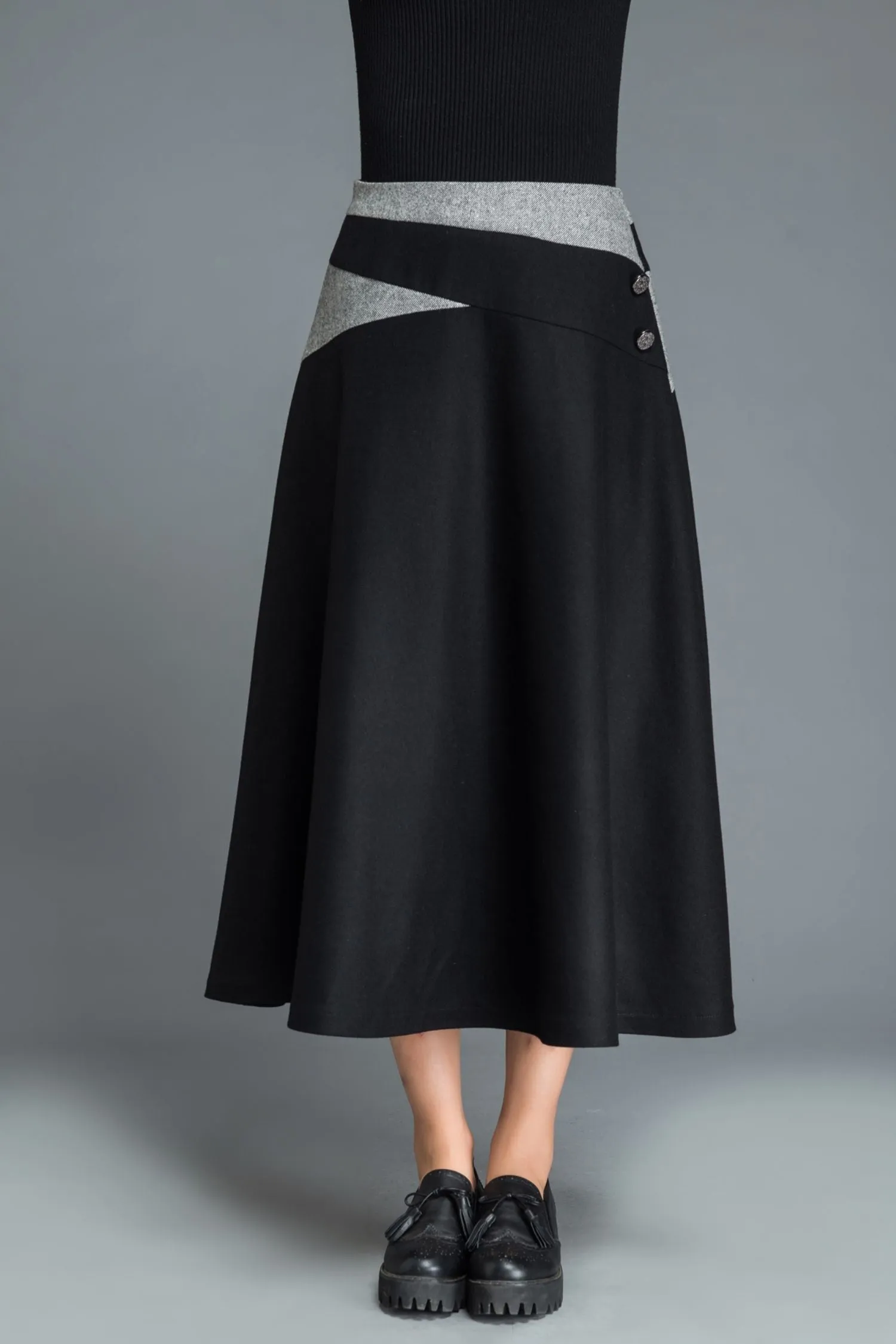 A line black midi wool skirt C1215