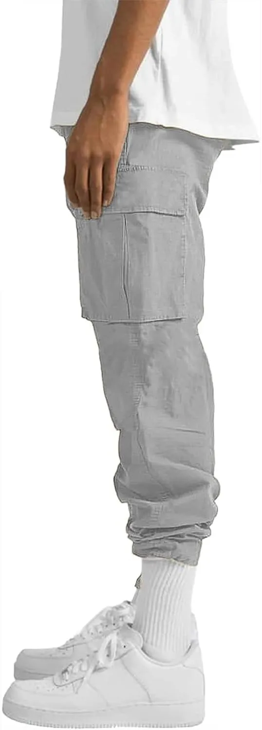 ALLABREVE Mens Casual Joggers Pants Hiking Drawstring Chino Cargo Pants Straight Leg Pants