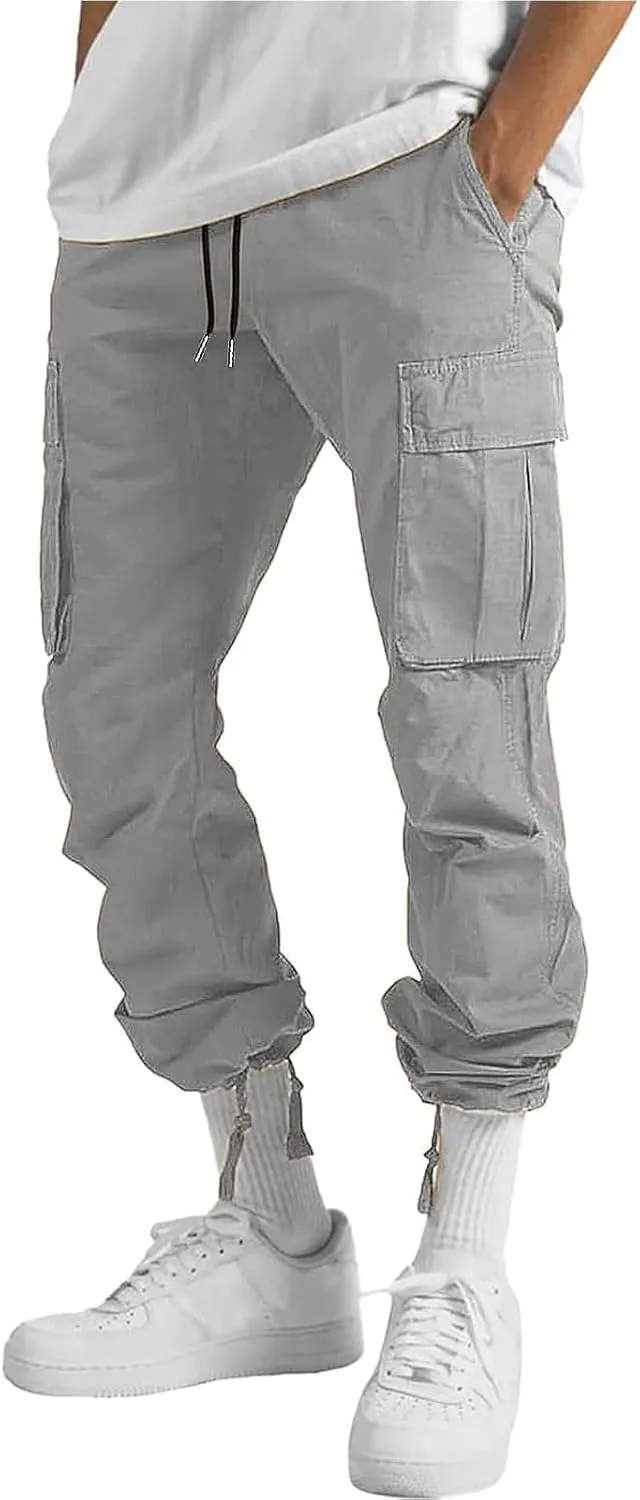 ALLABREVE Mens Casual Joggers Pants Hiking Drawstring Chino Cargo Pants Straight Leg Pants