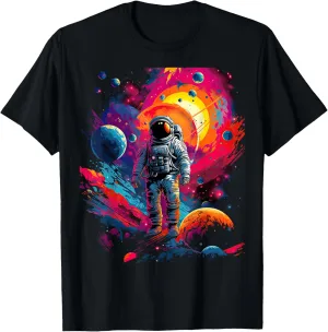 astronaut in space with planets in galaxies T-Shirt
