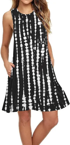 BEUFRI Sundress for Women Summer Casual Sleeveless Swing T Shirt Dresses Beach Cover up Tank Dress with Pockets