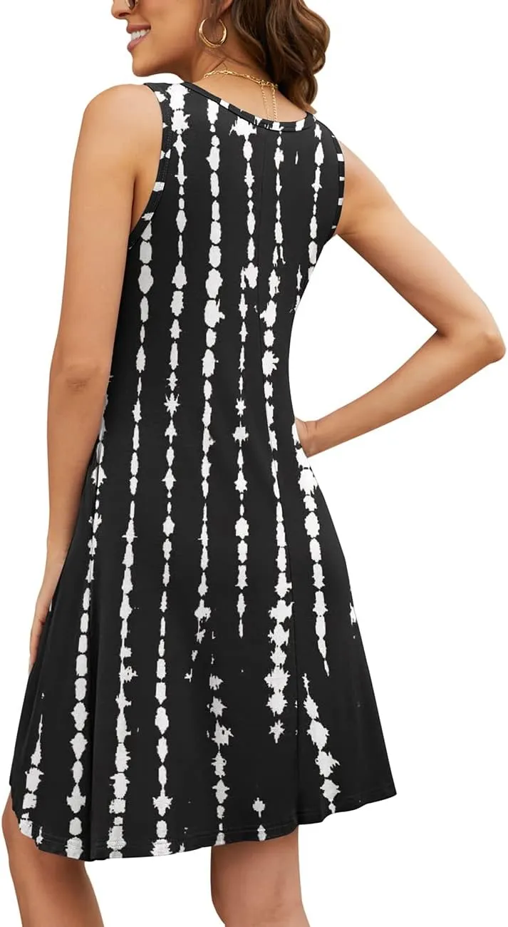 BEUFRI Sundress for Women Summer Casual Sleeveless Swing T Shirt Dresses Beach Cover up Tank Dress with Pockets