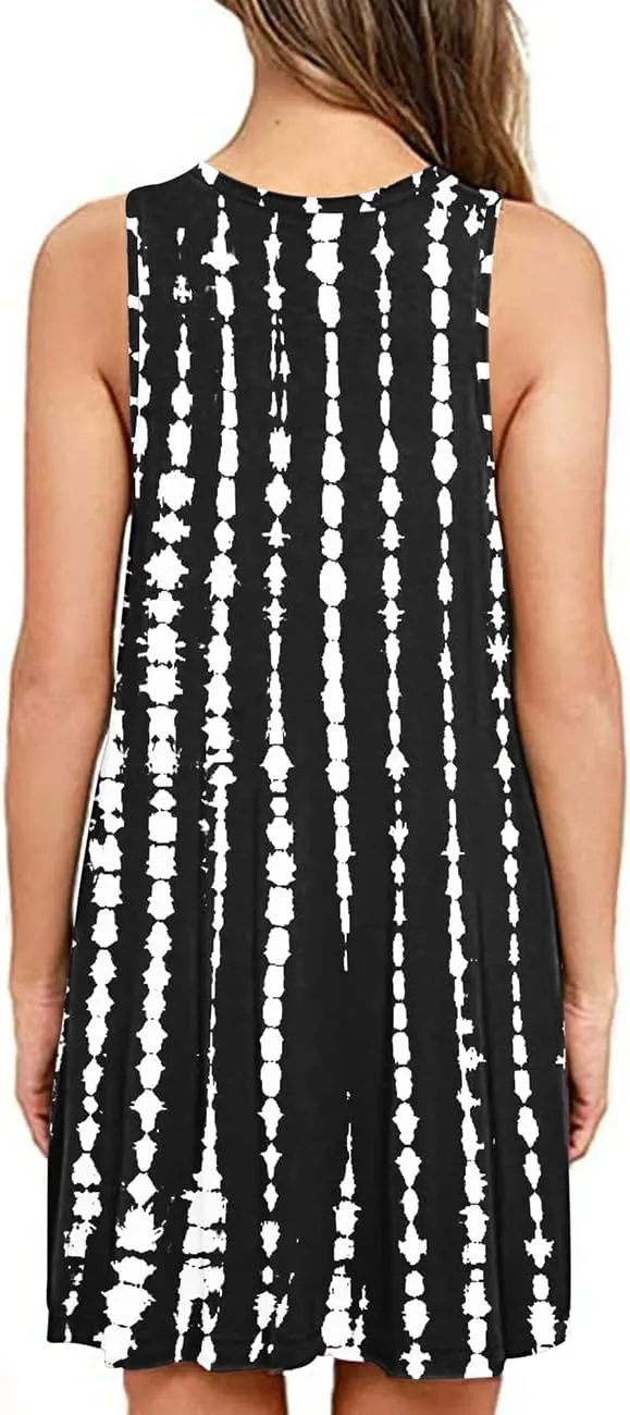 BEUFRI Sundress for Women Summer Casual Sleeveless Swing T Shirt Dresses Beach Cover up Tank Dress with Pockets