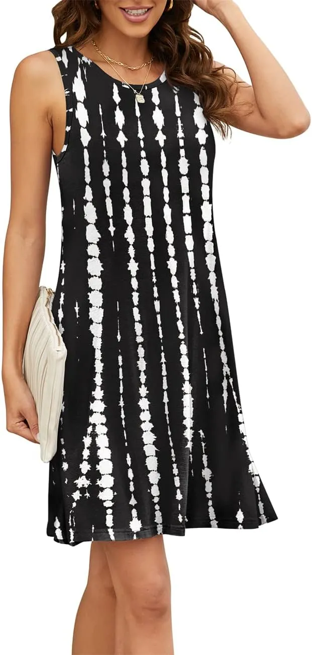 BEUFRI Sundress for Women Summer Casual Sleeveless Swing T Shirt Dresses Beach Cover up Tank Dress with Pockets