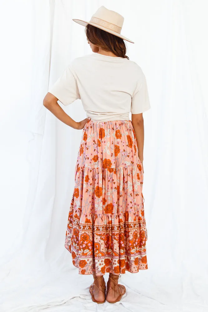 Broaden Social Horizons Maxi Skirt Peach