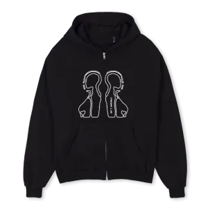 BW Black Oversized Zipped Hoodie.