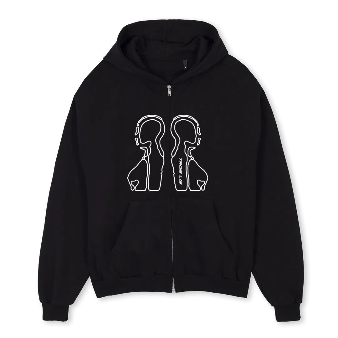 BW Black Oversized Zipped Hoodie.