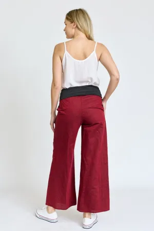 Cotton Linen Wide Leg Pants Fold Over With Pockets | Made in USA
