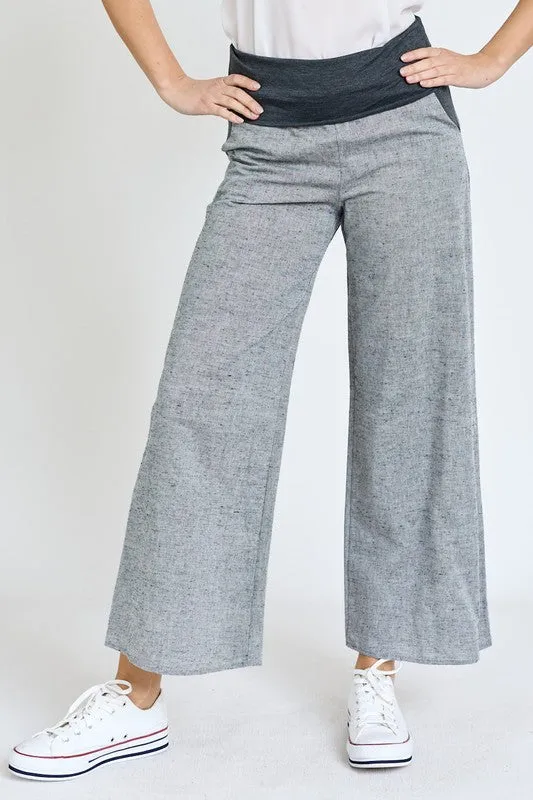 Cotton Linen Wide Leg Pants Fold Over With Pockets | Made in USA