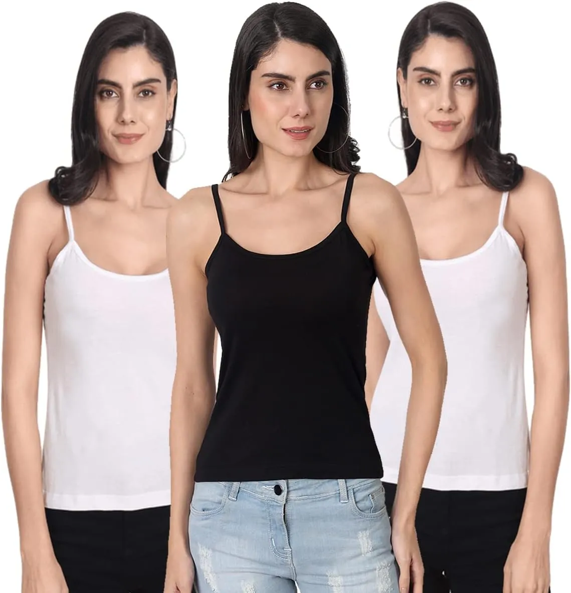 Cotton Short Length Slips Camisole Spaghetti Straps Tank Top for Women | Combo Pack of 3