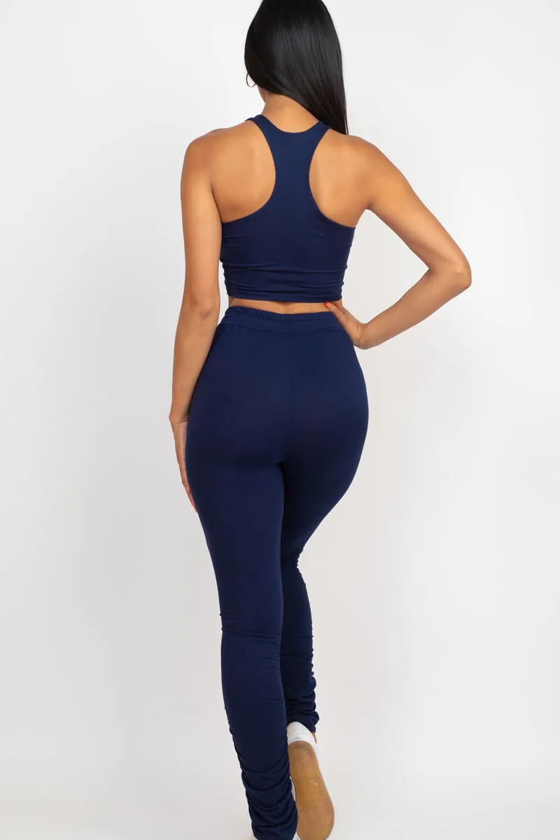 Crop Tank Top & Ruched Pants Set