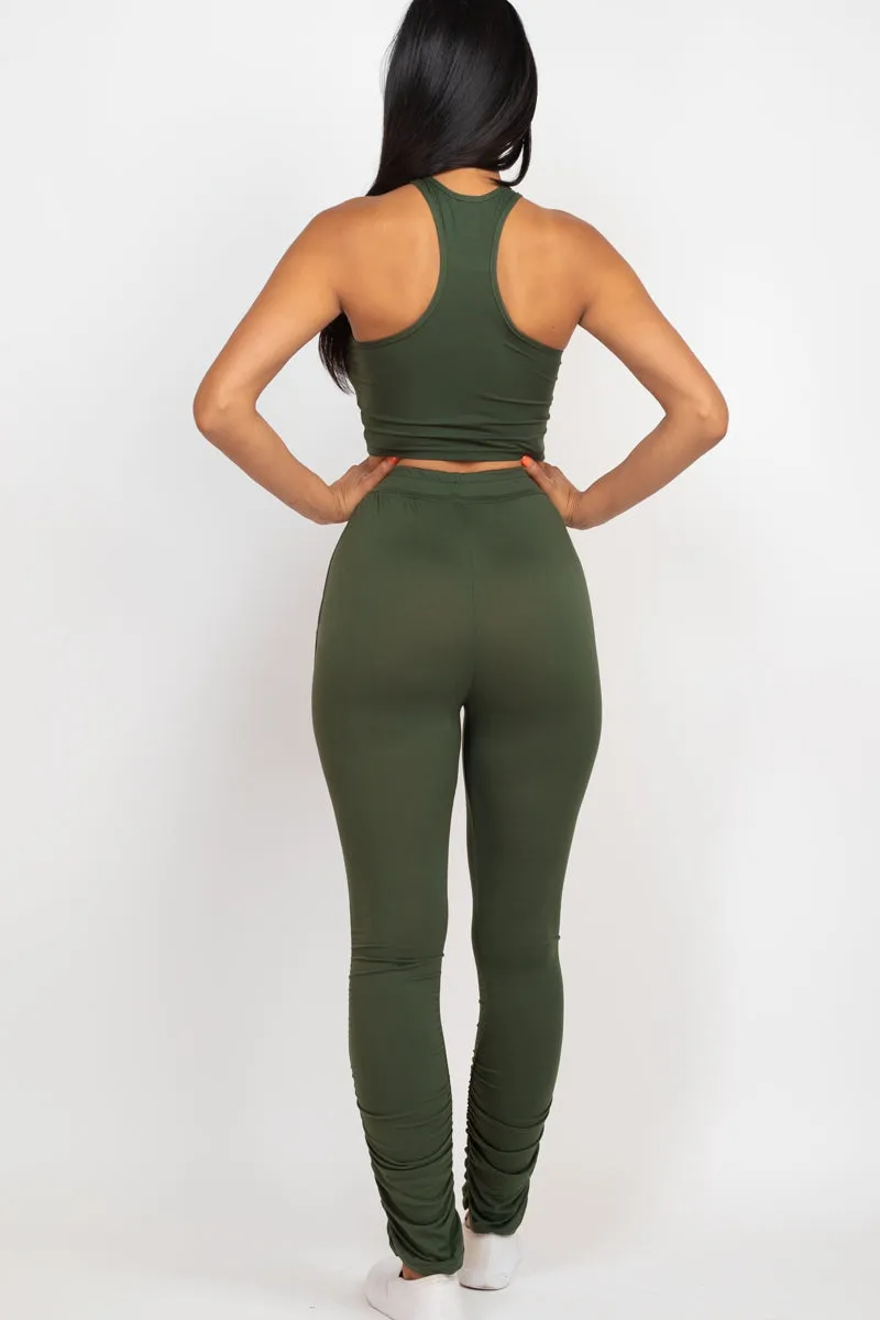 Crop Tank Top & Ruched Pants Set