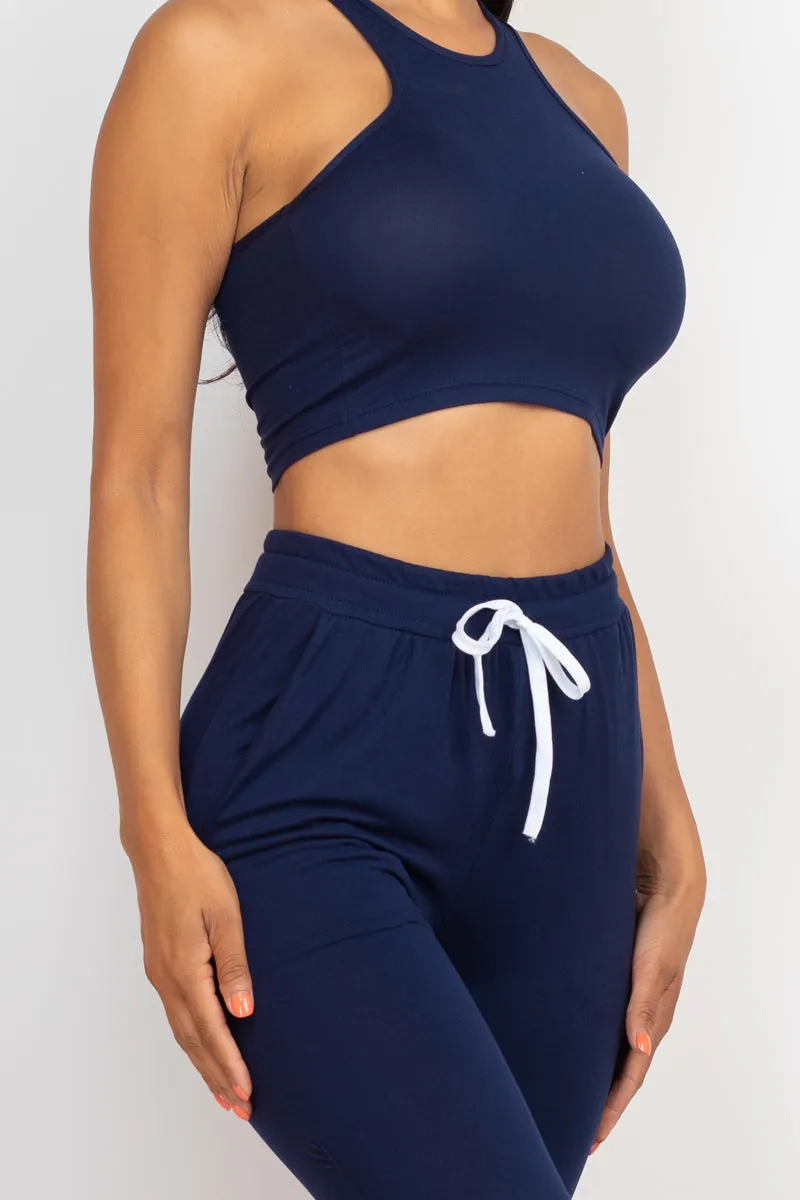 Crop Tank Top & Ruched Pants Set