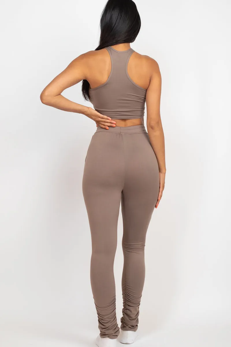 Crop Tank Top & Ruched Pants Set