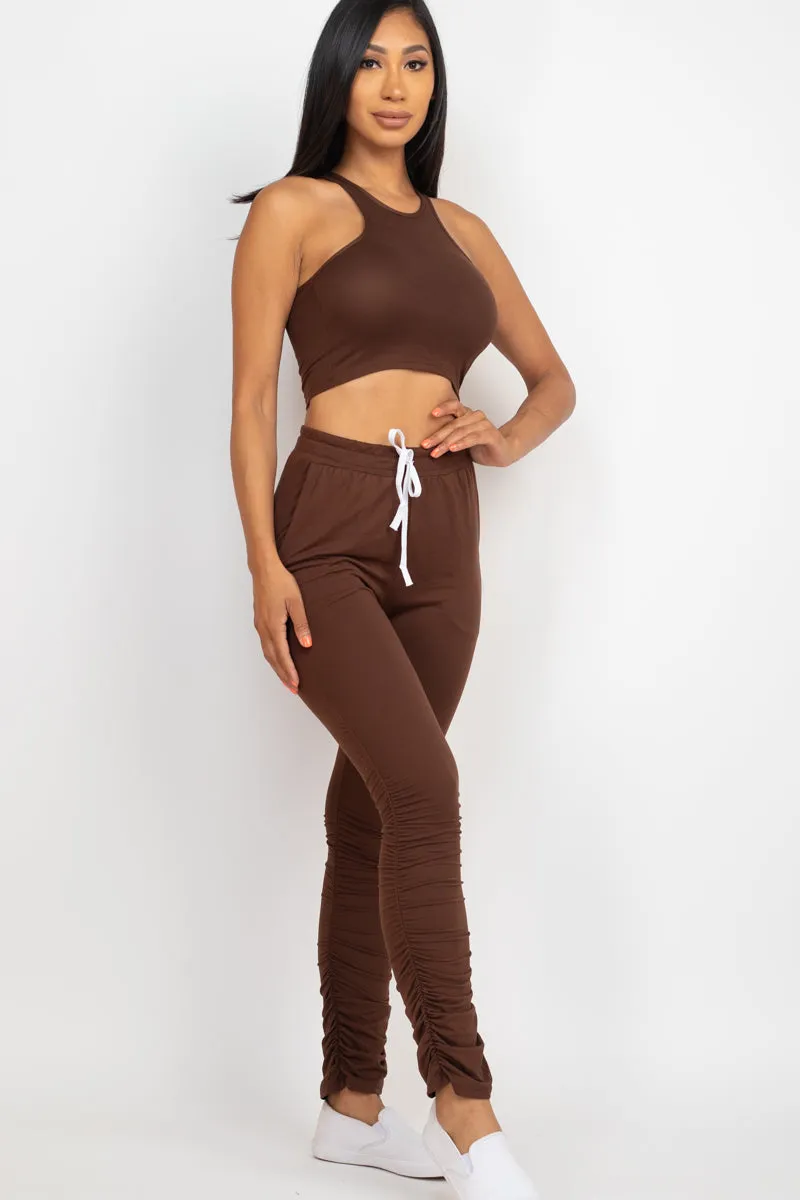 Crop Tank Top & Ruched Pants Set