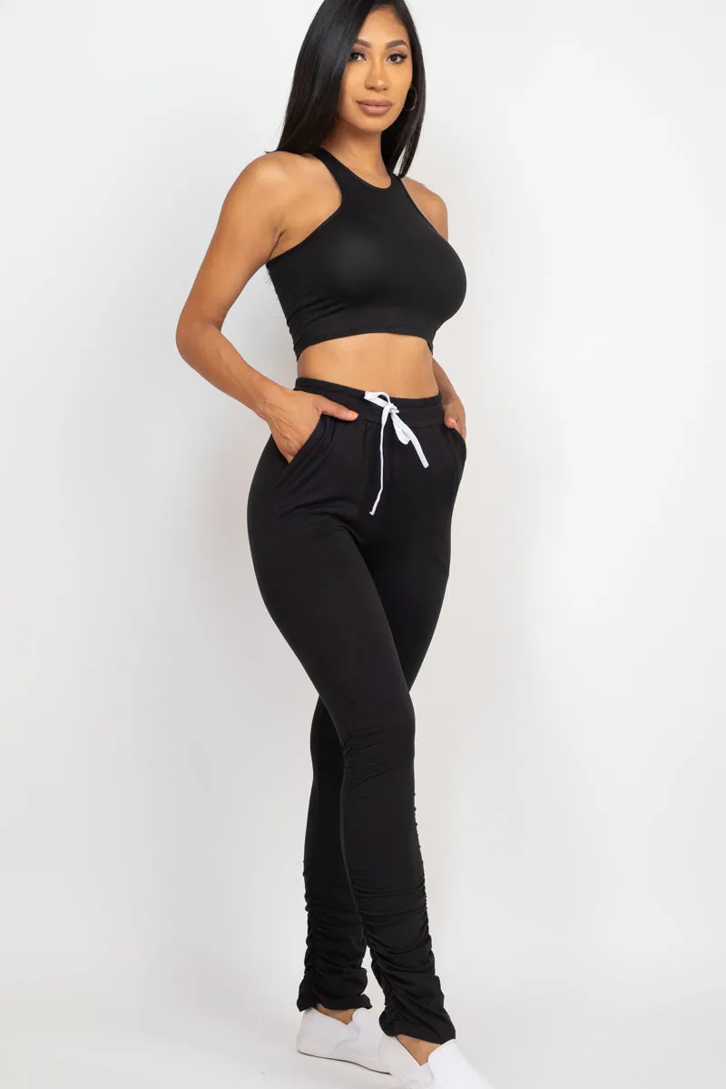 Crop Tank Top & Ruched Pants Set