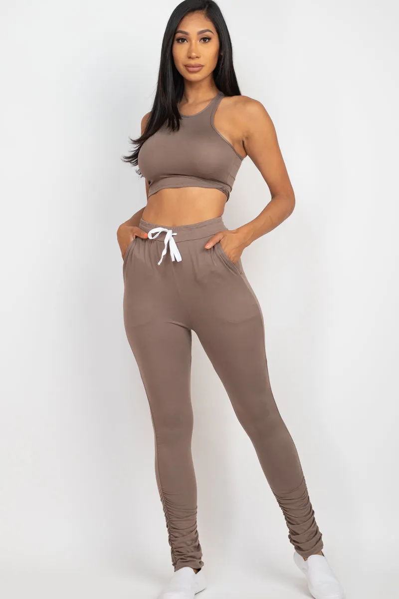 Crop Tank Top & Ruched Pants Set