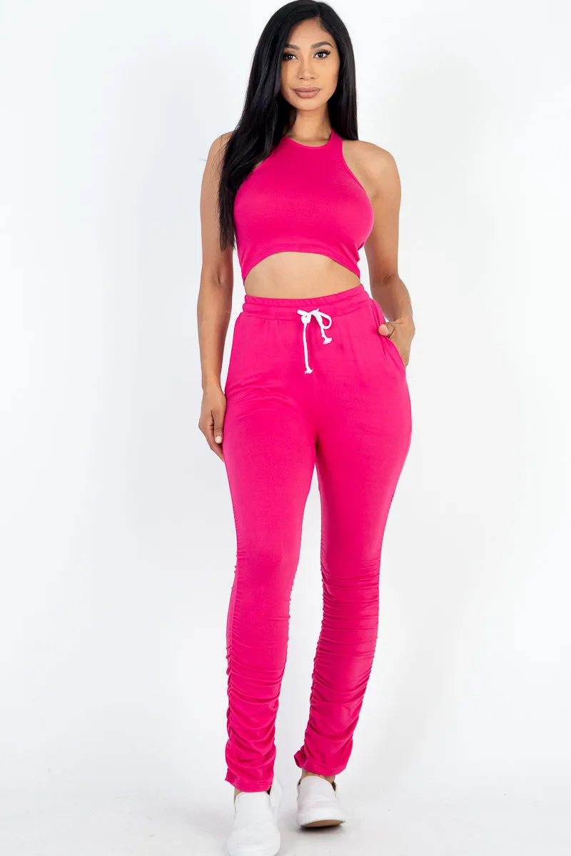 Crop Tank Top & Ruched Pants Set
