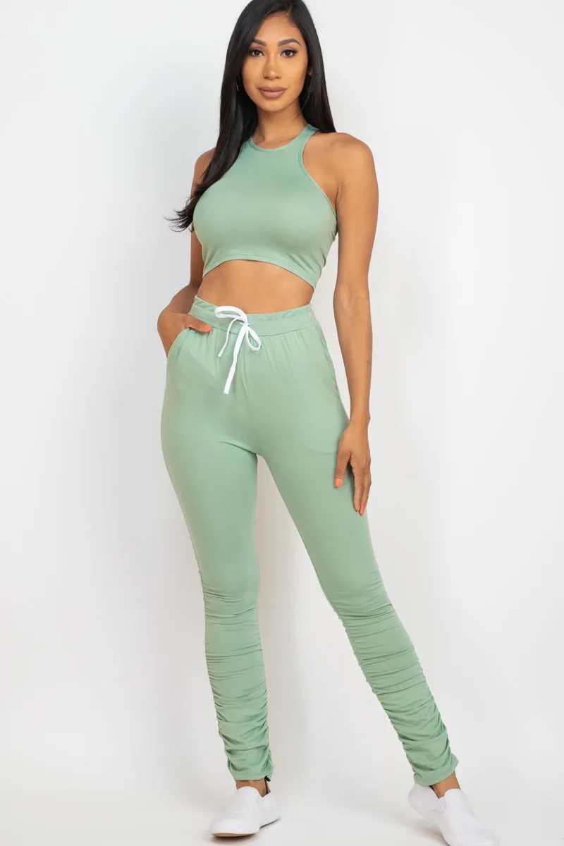 Crop Tank Top & Ruched Pants Set
