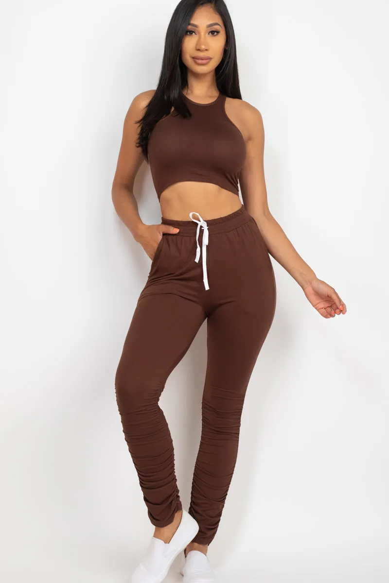 Crop Tank Top & Ruched Pants Set