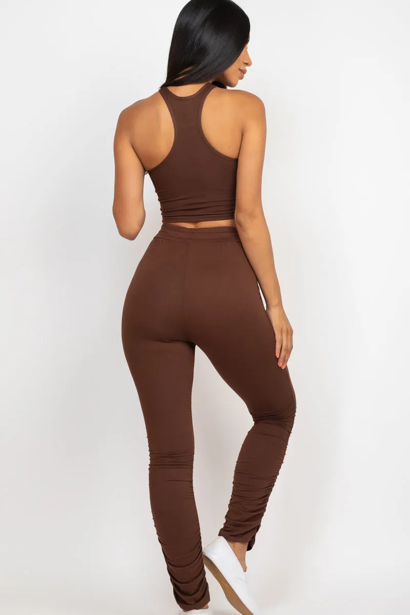 Crop Tank Top & Ruched Pants Set