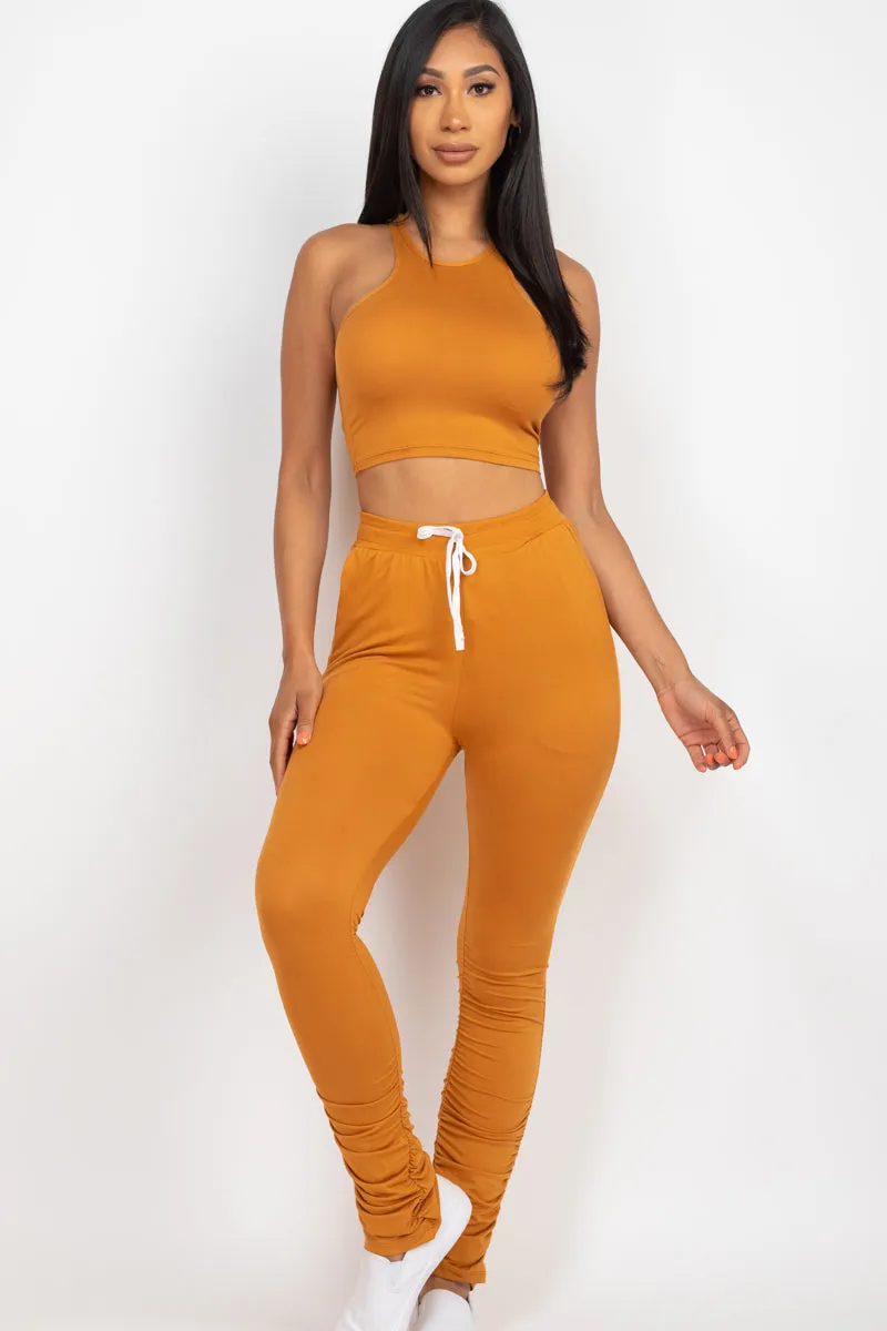 Crop Tank Top & Ruched Pants Set