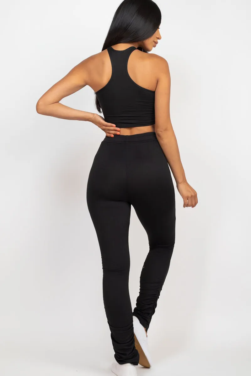 Crop Tank Top & Ruched Pants Set