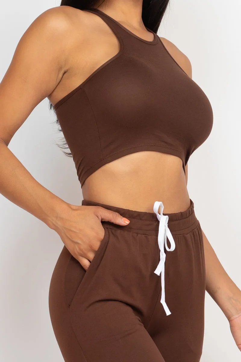 Crop Tank Top & Ruched Pants Set