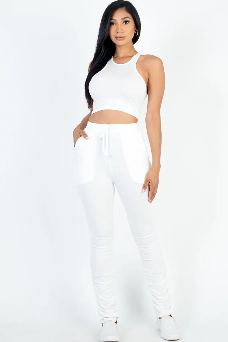 Crop Tank Top & Ruched Pants Set