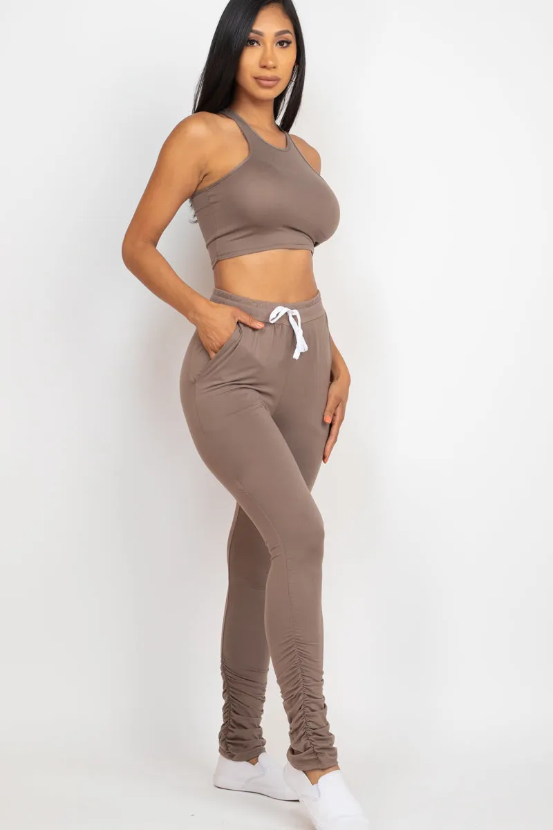 Crop Tank Top & Ruched Pants Set