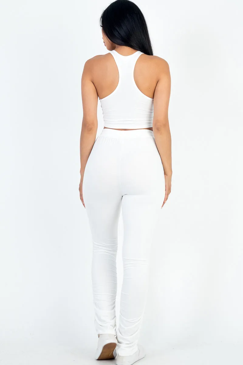 Crop Tank Top & Ruched Pants Set
