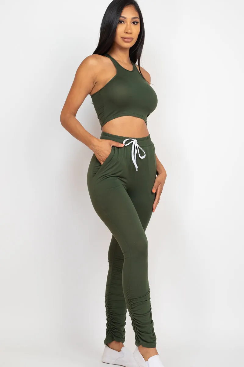 Crop Tank Top & Ruched Pants Set