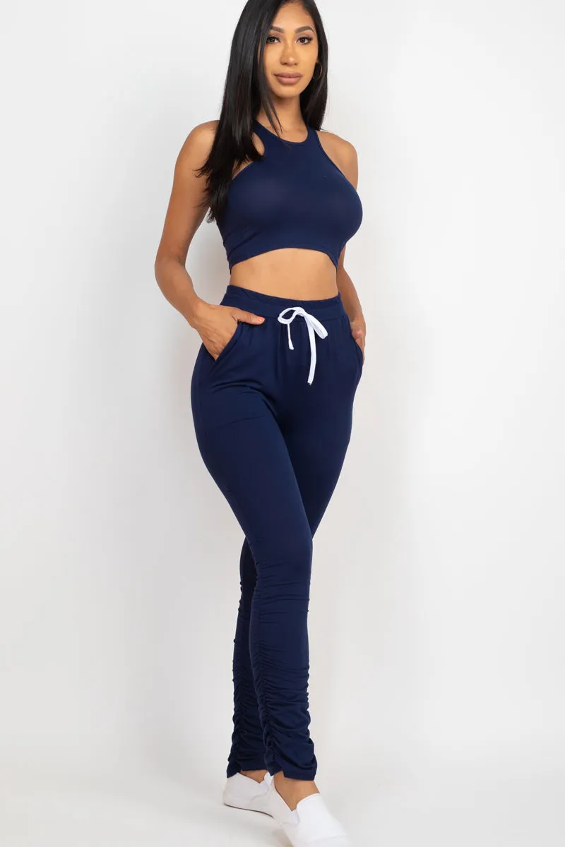Crop Tank Top & Ruched Pants Set