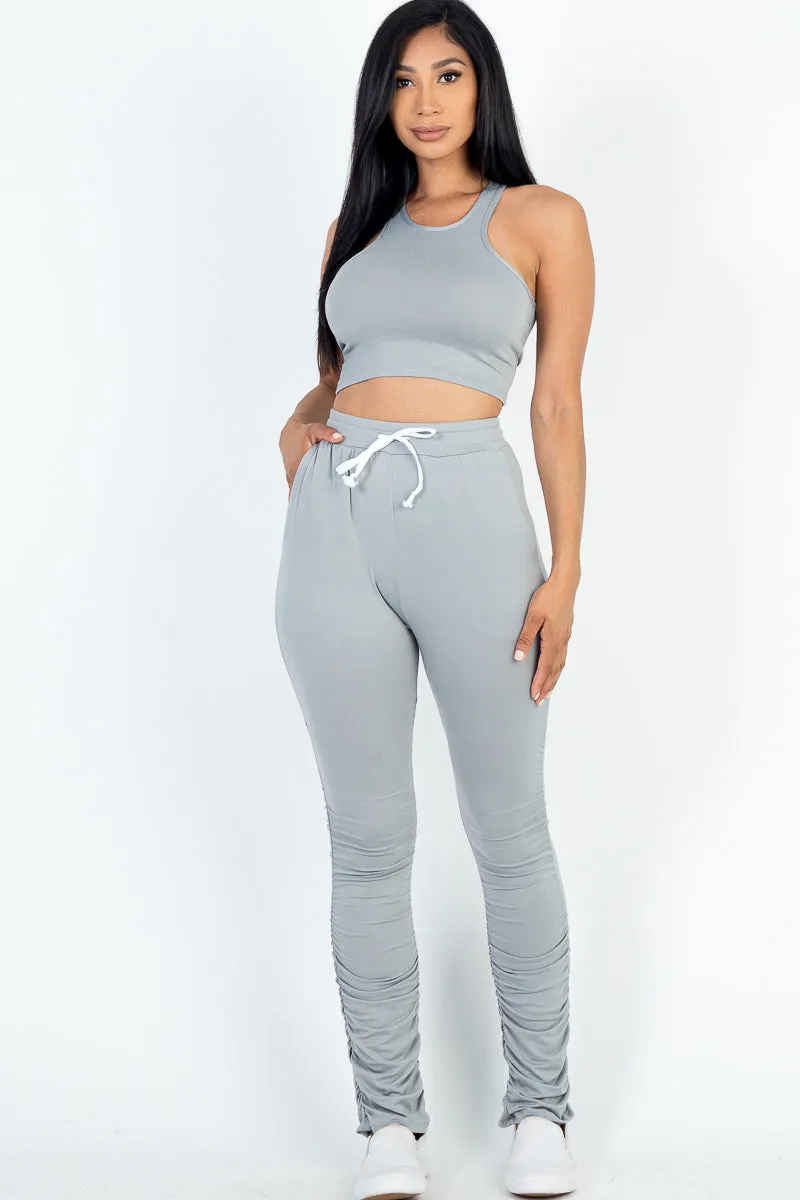 Crop Tank Top & Ruched Pants Set