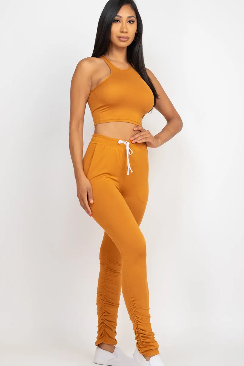 Crop Tank Top & Ruched Pants Set