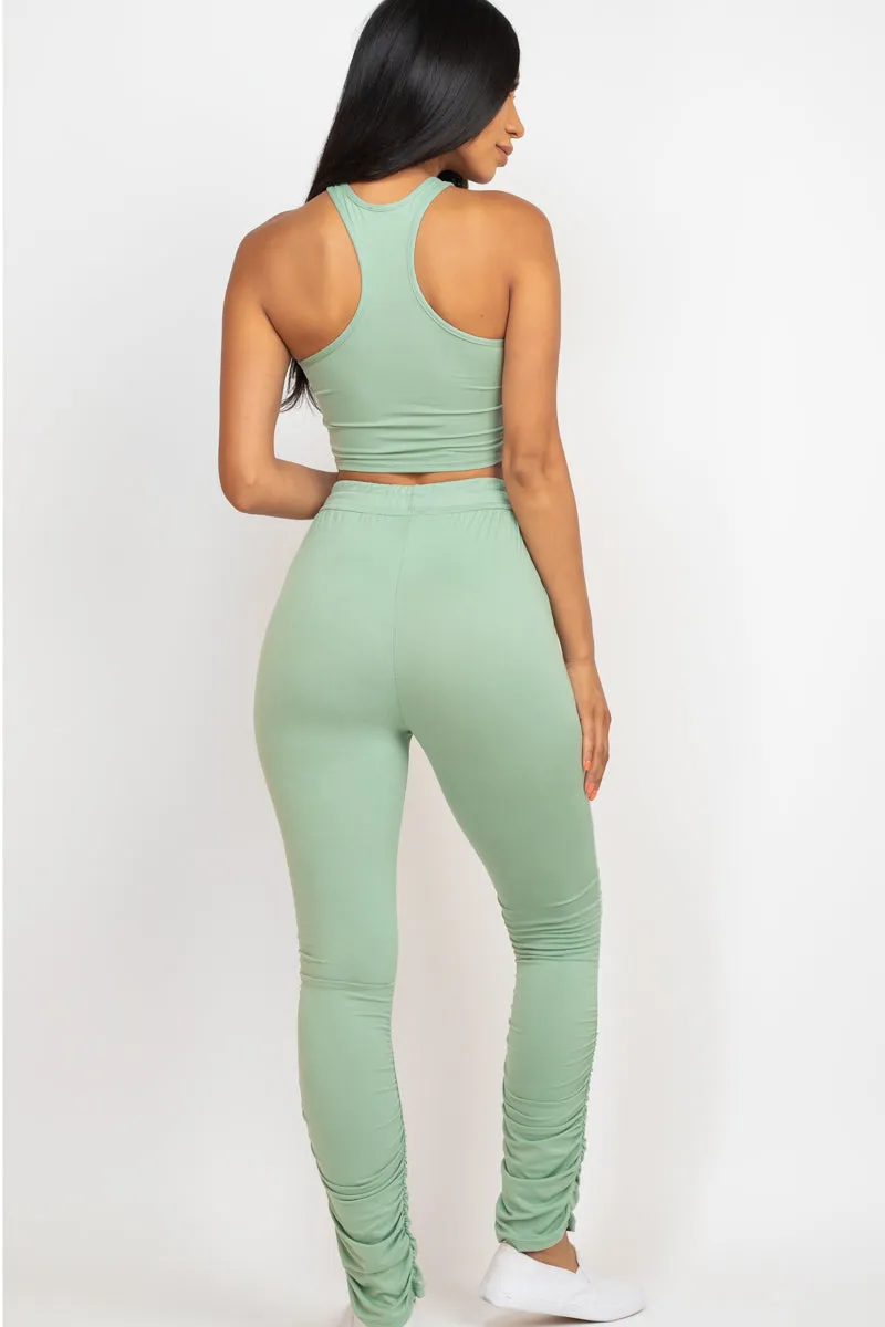 Crop Tank Top & Ruched Pants Set