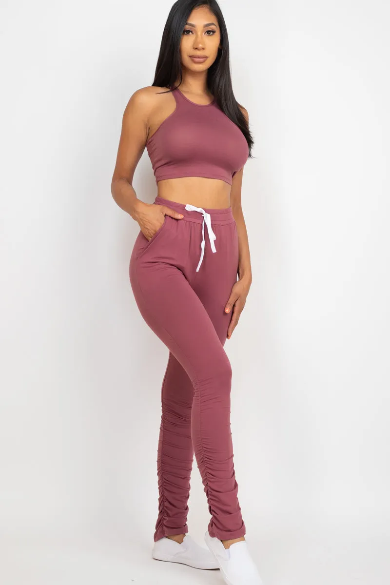 Crop Tank Top & Ruched Pants Set