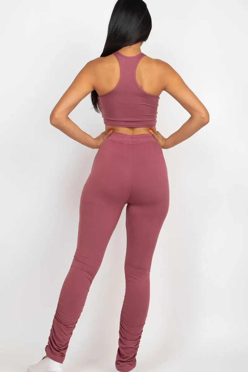 Crop Tank Top & Ruched Pants Set
