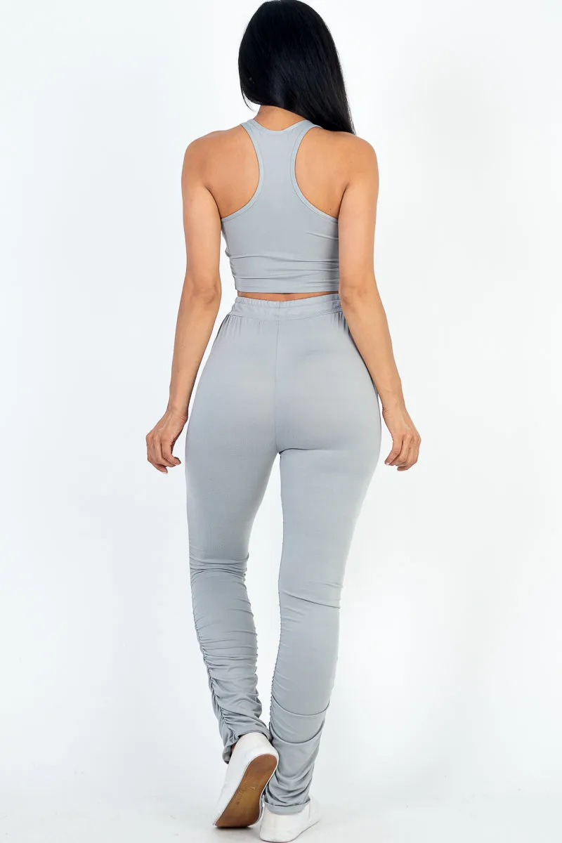 Crop Tank Top & Ruched Pants Set