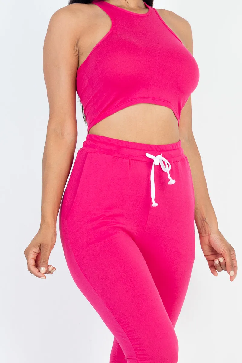 Crop Tank Top & Ruched Pants Set