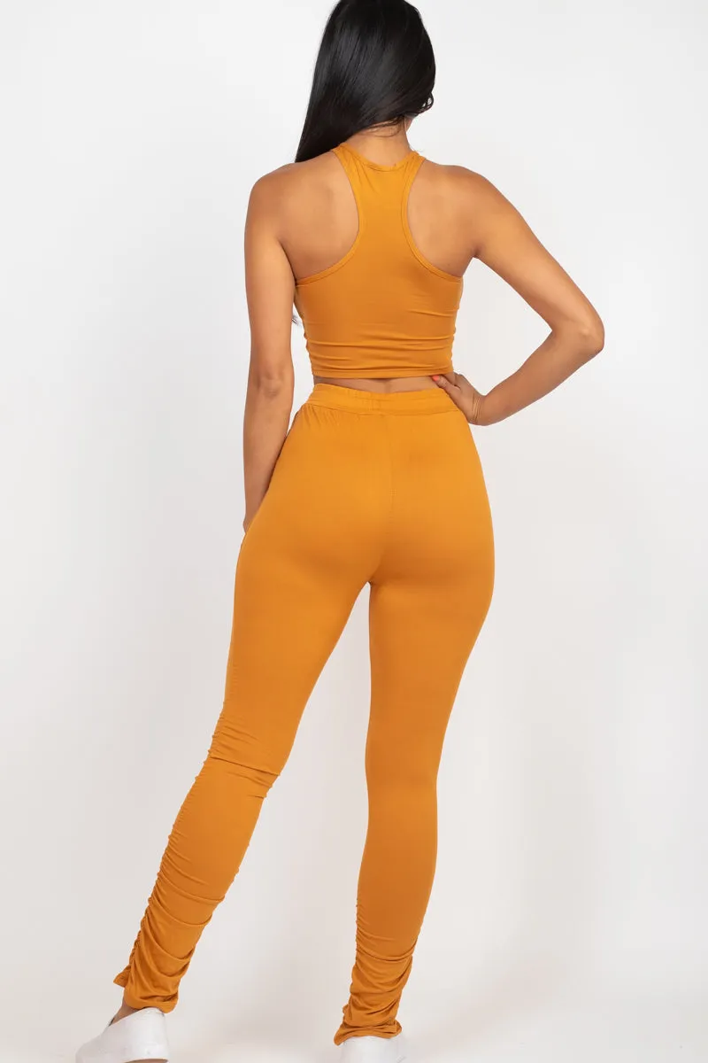 Crop Tank Top & Ruched Pants Set