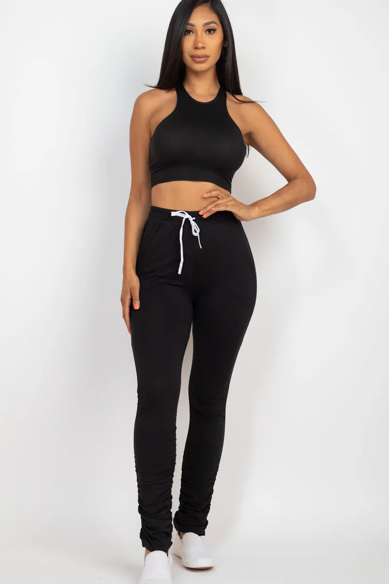 Crop Tank Top & Ruched Pants Set