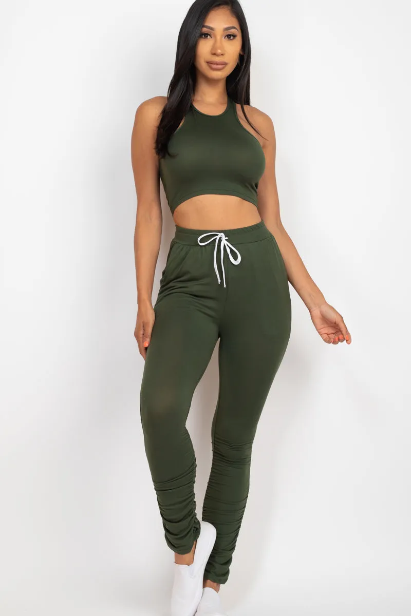 Crop Tank Top & Ruched Pants Set
