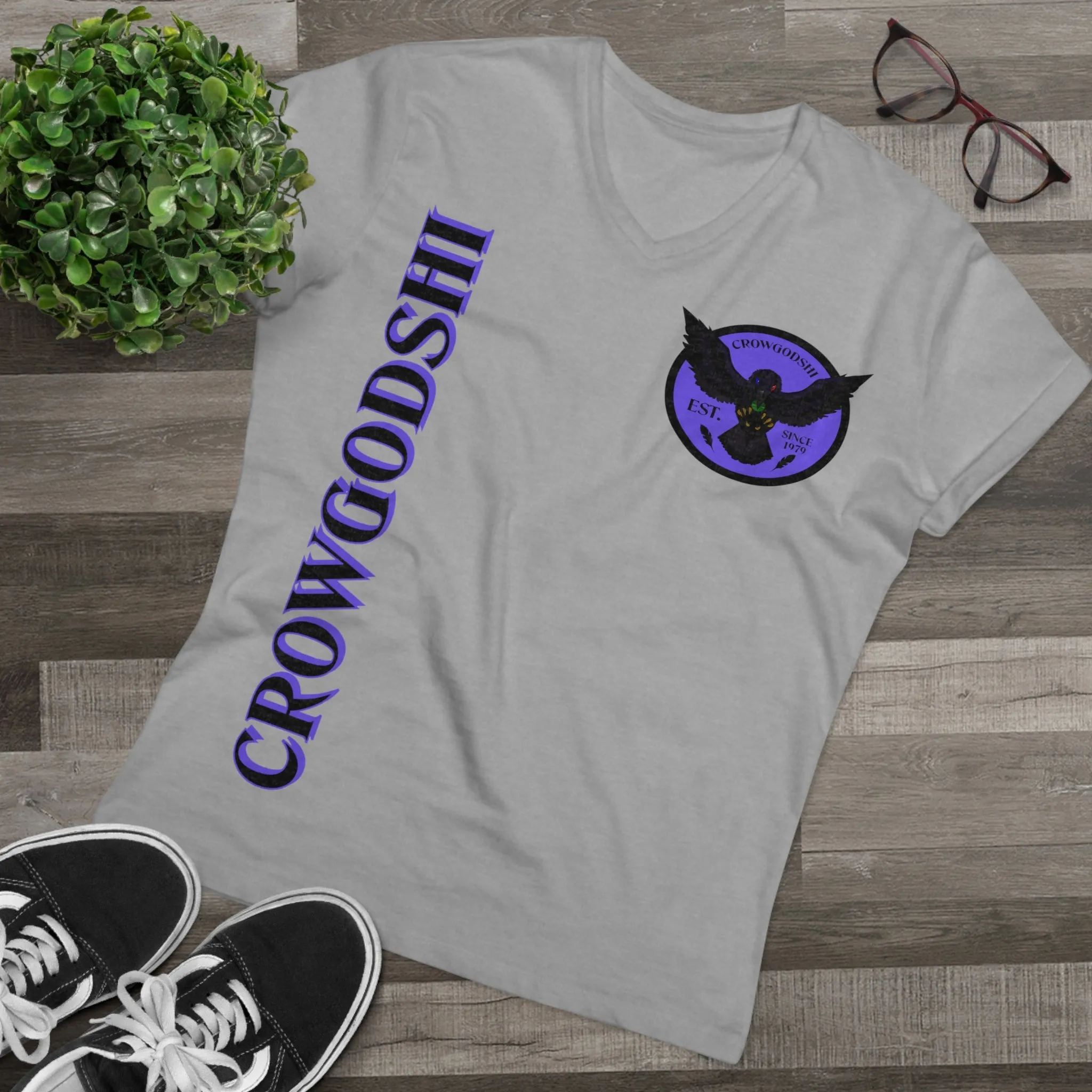 Crowgodshi Designer First Generation Men’s Presenter V-neck, PURPLE LOGO