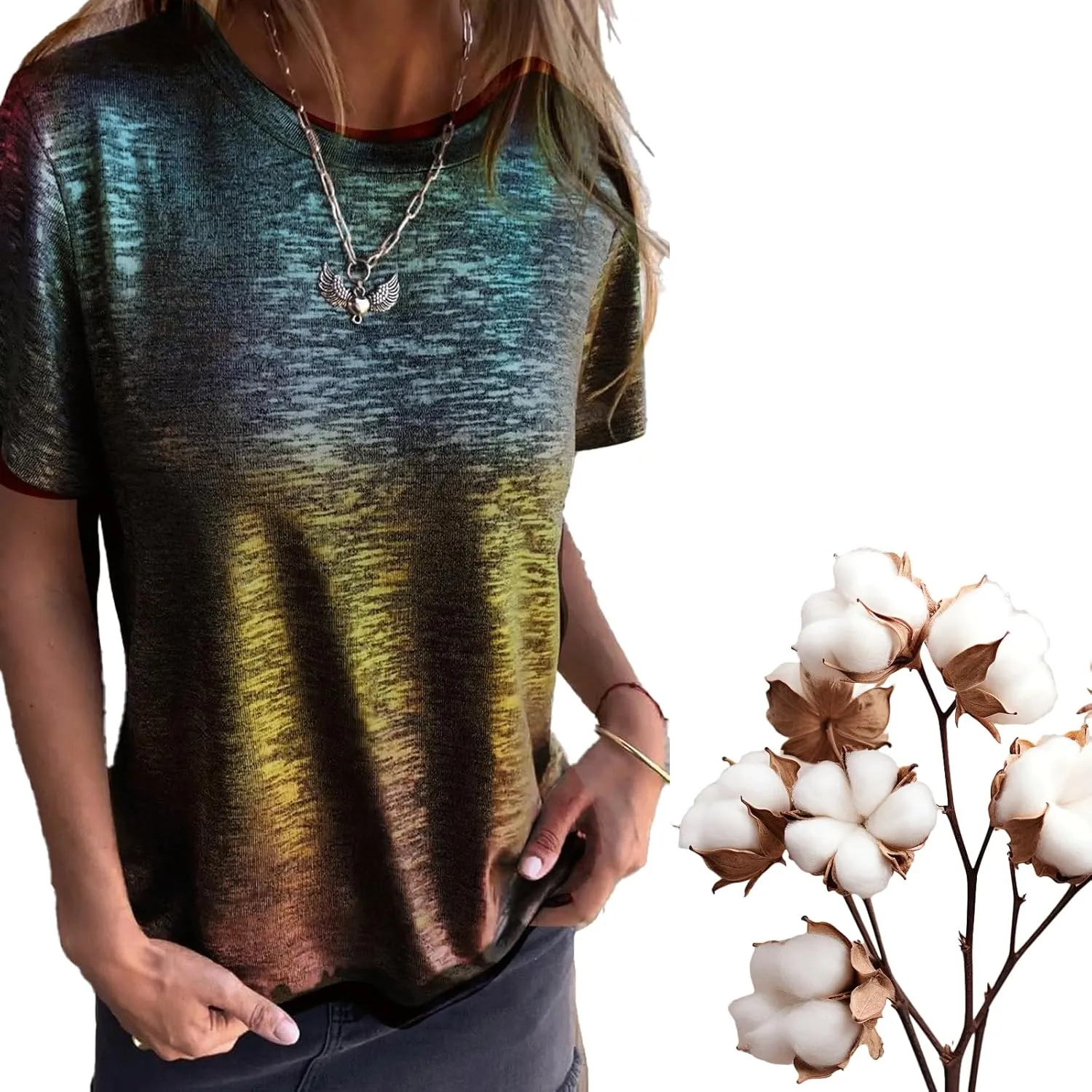 Emboadlie Gold Foil Short-Sleeved T-Shirt, Comfortable and Breathable, Suitable for Women's Casual Wear