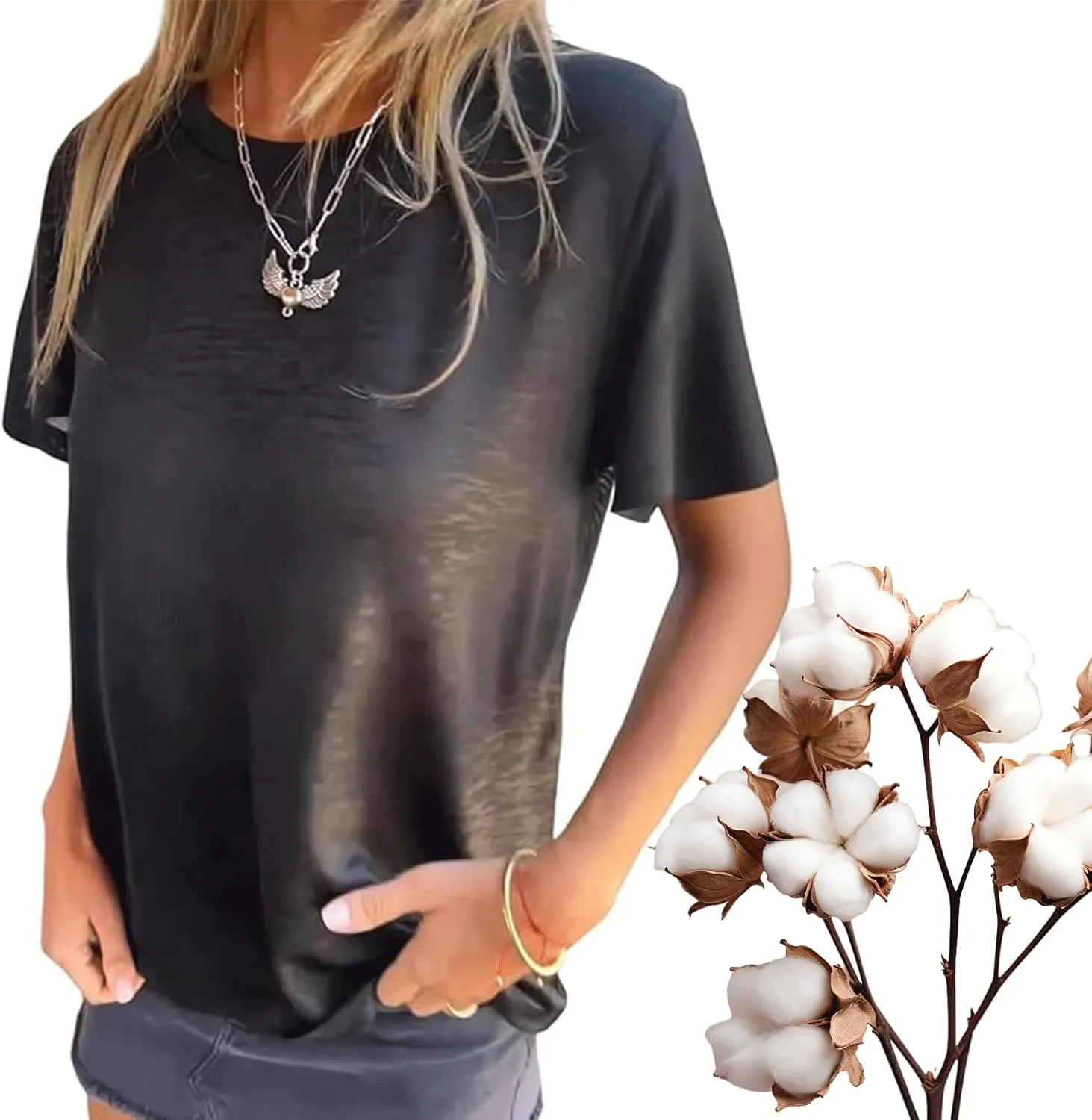 Emboadlie Gold Foil Short-Sleeved T-Shirt, Comfortable and Breathable, Suitable for Women's Casual Wear