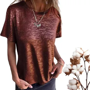 Emboadlie Gold Foil Short-Sleeved T-Shirt, Comfortable and Breathable, Suitable for Women's Casual Wear