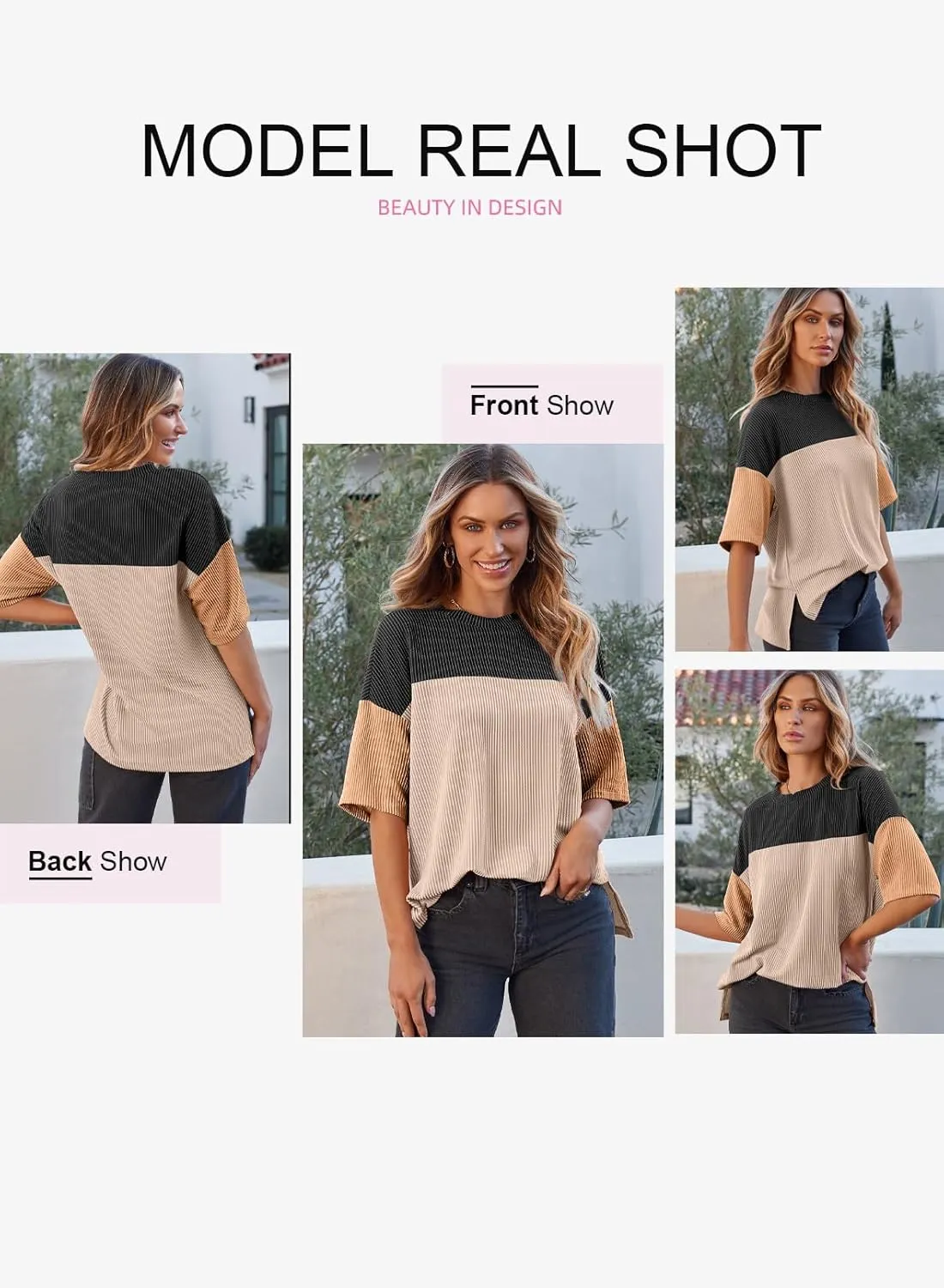 EVALESS Womens Summer Short Sleeve Crewneck Shirts Tops Color Block Lightweight Tee Shirt Top